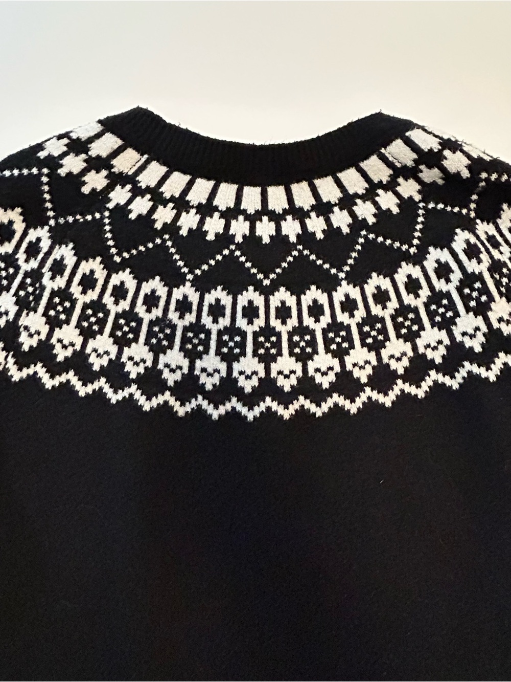 LOFT Black & White Fair Isle Crewneck Ski Sweater Gorpcore SZ S/P EUC Clean Girl - Picture 6 of 11
